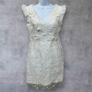 NWT GiGi Generation Dress Womens XL White Lace 3D Flower Applique Party Cocktail